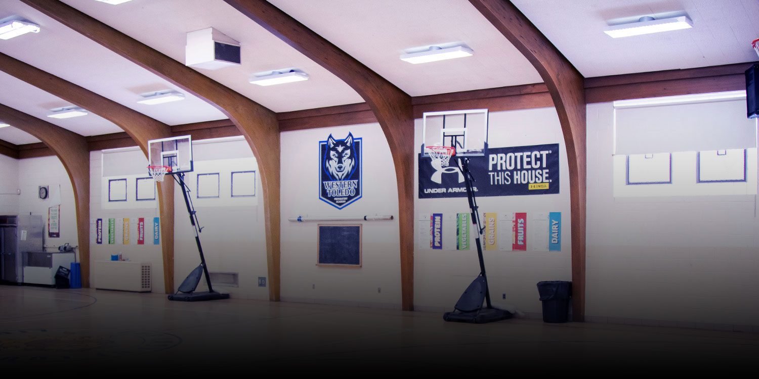 School basketball court
